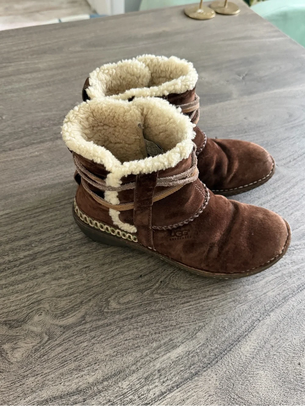 UGG Chestnut Suede Shearling Ankle Boots